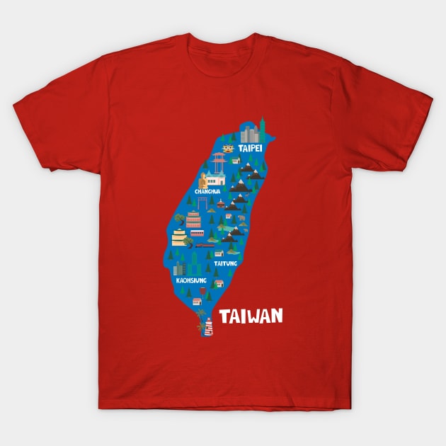 Taiwan Illustrated Map T-Shirt by JunkyDotCom